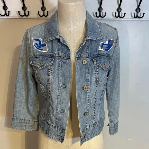 Refashioned Post Modern Artistic Face Denim Jacket - Picture 3 of 7